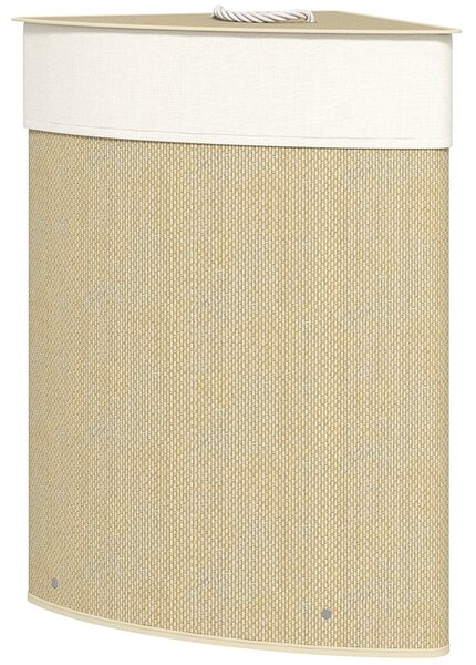 HOMCOM Coș de rufe din bambus 55L, coș triunghiular cu sac detașabil și lavabil, capac, mâner, 35x35x60cm, natural | Aosom Romania