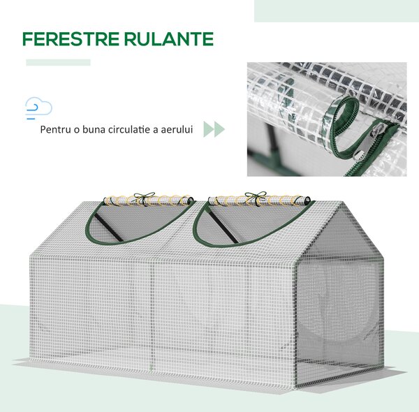 Mini Sera Outsunny pentru Plante, Legume, Fructe, cu 2 Ferestre, Design Portabil 119x60x60cm, Alb | Aosom Romania