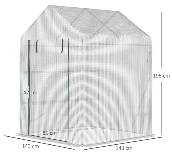 Outsunny Mini sera gradina pentru plante, legume, fructe, protectie de frig cu usa tip rulou, 143x143x195cm, alb | Aosom Romania