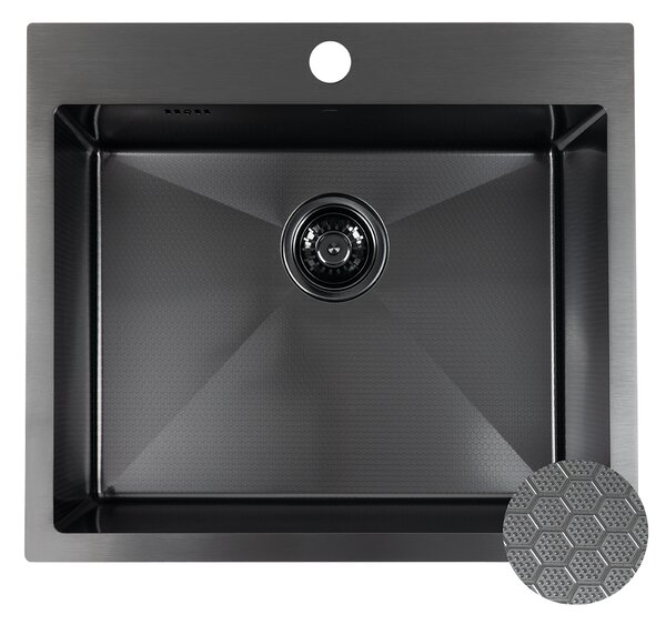 Laveo Malawi, chiuvetă din oțel inoxidabil cu 1 compartiment 580x500x200 mm, neagră, LAV-SLM_710H