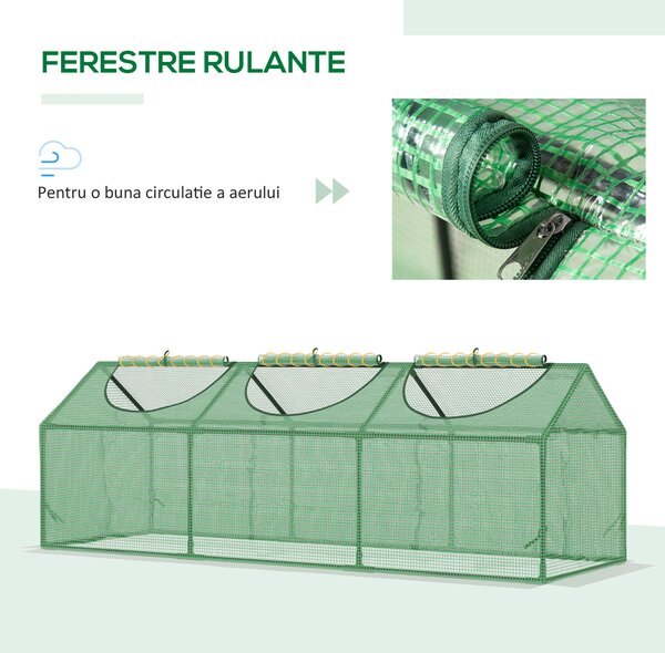Mini sera gradina pentru plante, legume, fructe cu 3 ferestre tip rulou si protectie PE Anti-UV, verde 180x60x60cm Outsunny | Aosom Romania