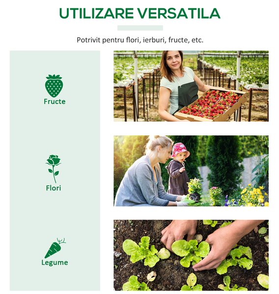 Mini sera gradina pentru plante, legume, fructe cu 3 ferestre tip rulou si protectie PE Anti-UV, verde 180x60x60cm Outsunny | Aosom Romania