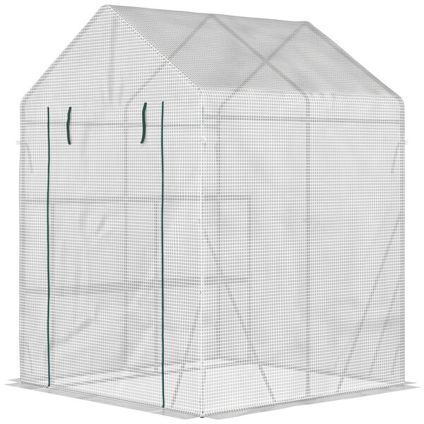 Outsunny Mini sera gradina pentru plante, legume, fructe, protectie de frig cu usa tip rulou, 143x143x195cm, alb | Aosom Romania