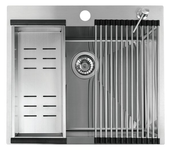 Laveo Malawi, chiuvetă din oțel inoxidabil cu 1 compartiment și accesorii 580x500x200 mm, oțel, LAV-SLMA010D