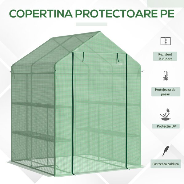 Outsunny Seră de Grădină cu Rafturi, Protecție din PE și Ușă Rulantă, 143x138x190 cm, Verde | Aosom Romania