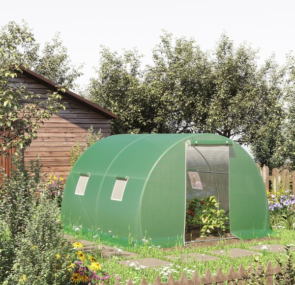 Outsunny Sera de gradina si legume cu protectie din PE, Sera pentru plante cu usa si ferestre cu strangere tip rulou, 3x3x2m, verde | Aosom Romania