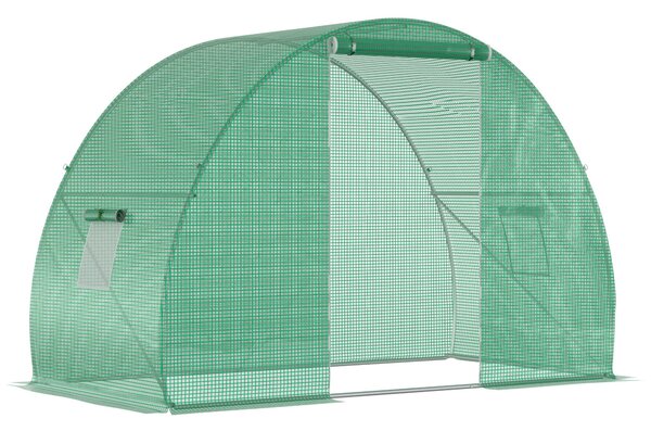 Outsunny Seră Tunel pentru Cultivarea Legumelor și Fructelor, cu Ușă și Ferestre, Copertină PE, Structură Oțel, 150x300x200 cm, Verde | Aosom Romania