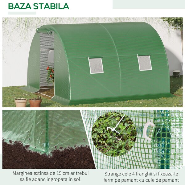 Outsunny Sera de gradina si legume cu protectie din PE, Sera pentru plante cu usa si ferestre cu strangere tip rulou, 3x3x2m, verde | Aosom Romania