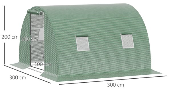 Outsunny Sera de gradina si legume cu protectie din PE, Sera pentru plante cu usa si ferestre cu strangere tip rulou, 3x3x2m, verde | Aosom Romania