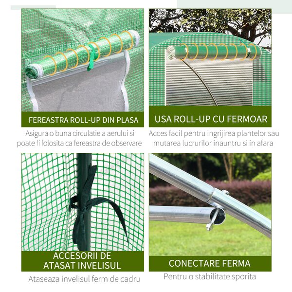 Outsunny Sera de gradina si legume cu protectie din PE, Sera pentru plante cu usa si ferestre cu strangere tip rulou, 3x3x2m, verde | Aosom Romania