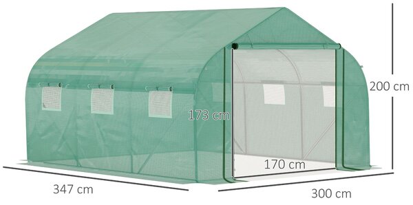 Sera tunel din PE si otel Outsunny, cu usa tip rulou si 6 ferestre, 347x300x200cm | Aosom Romania