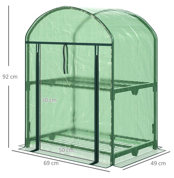 Outsunny Mini Seră de Grădină cu 2 Rafturi Metalice și Acoperiș PE, Seră Compactă pentru Balcon și Terasă, 69x49x91 cm, Verde | Aosom Romania