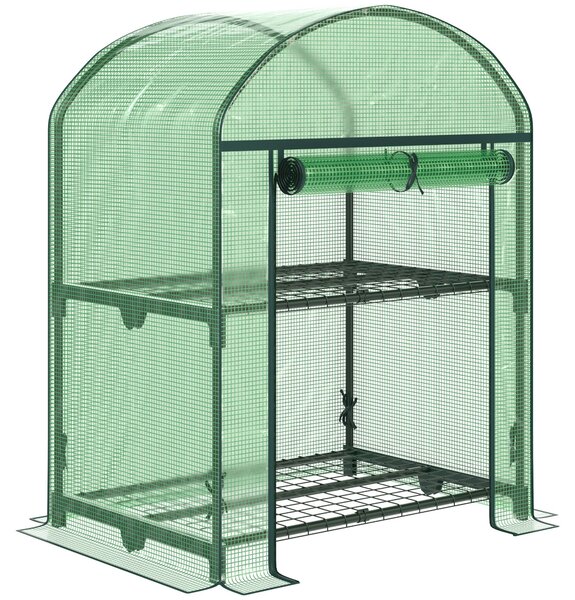 Outsunny Mini Seră de Grădină cu 2 Rafturi Metalice și Acoperiș PE, Seră Compactă pentru Balcon și Terasă, 69x49x91 cm, Verde | Aosom Romania