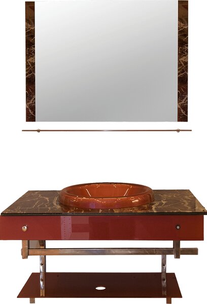 Set mobilier baie Regata 80cm, masca, lavoar, oglinda, sticla, rosu