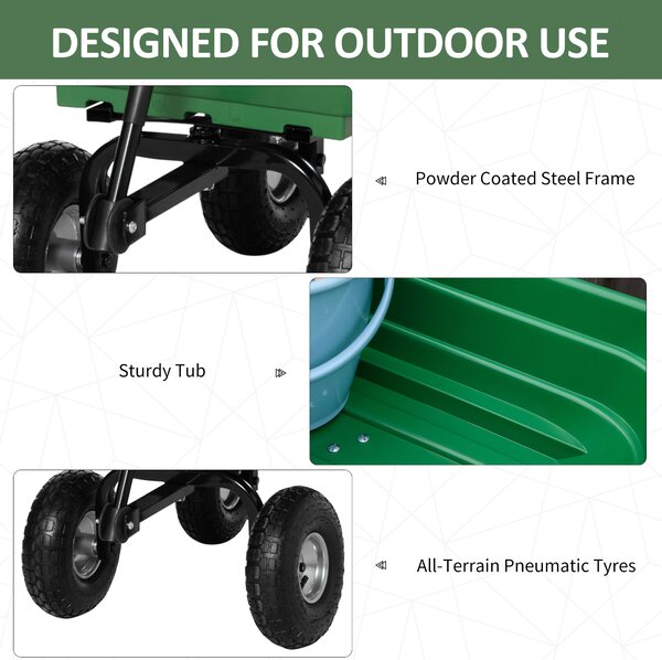Outsunny Cărucior Grădină Oțel Anvelope Robuste 250 kg 108x52x100cm Verde | Aosom Romania