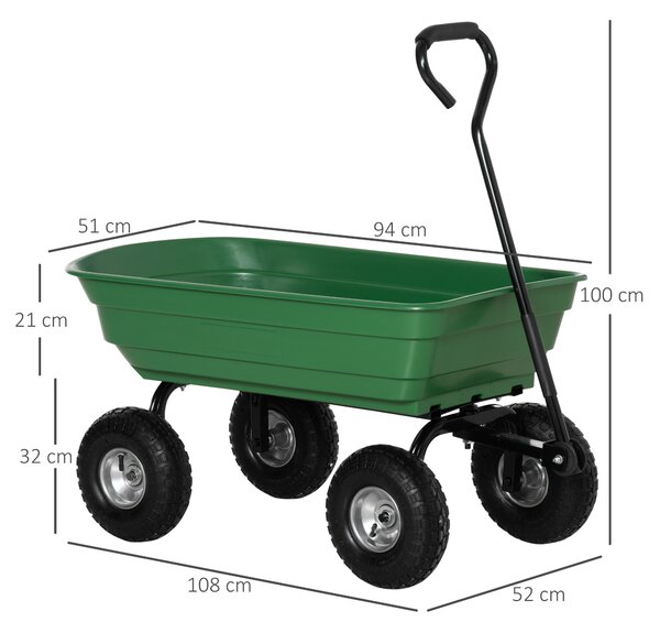 Outsunny Cărucior Grădină Oțel Anvelope Robuste 250 kg 108x52x100cm Verde | Aosom Romania