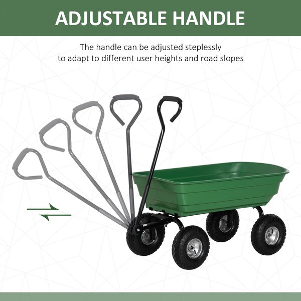 Outsunny Cărucior Grădină Oțel Anvelope Robuste 250 kg 108x52x100cm Verde | Aosom Romania