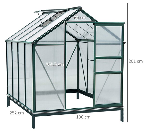 Outsunny Seră de Grădină cu Bază, Fereastră, Ușă Glisantă și Structură din Aluminiu, 190x252x201 cm, Verde Închis | Aosom Romania