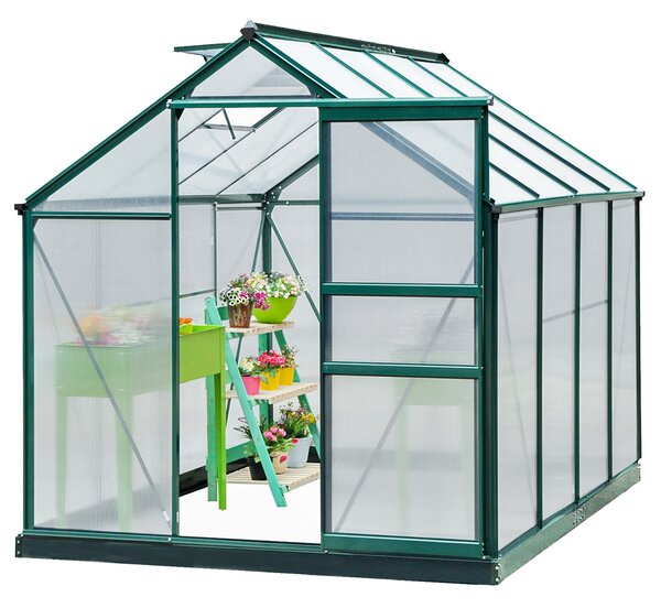 Outsunny Seră de Grădină cu Bază, Fereastră, Ușă Glisantă și Structură din Aluminiu, 190x252x201 cm, Verde Închis | Aosom Romania