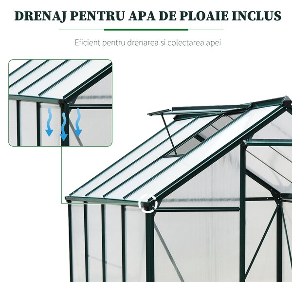 Outsunny Seră de Grădină cu Bază, Fereastră, Ușă Glisantă și Structură din Aluminiu, 190x252x201 cm, Verde Închis | Aosom Romania