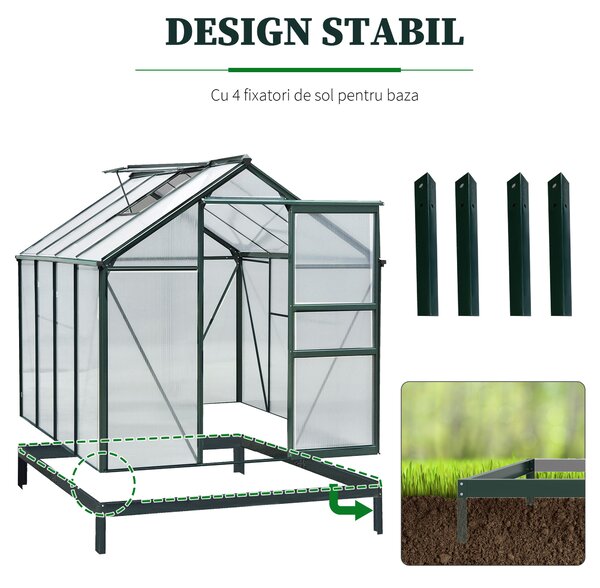 Outsunny Seră de Grădină cu Bază, Fereastră, Ușă Glisantă și Structură din Aluminiu, 190x252x201 cm, Verde Închis | Aosom Romania