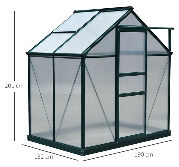 Outsunny Sera pentru Plante Curte/Aer Liber Aluminiu Placa de Policarbonat cu Fereastra si Usa 6'x4'x7' | Aosom Romania