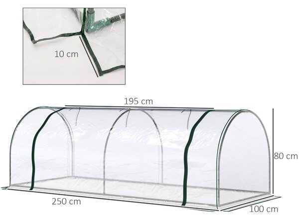 Outsunny Sera de gradina, cadru din otel, PVC, Verde si transparent 250x100x80cm | Aosom Romania