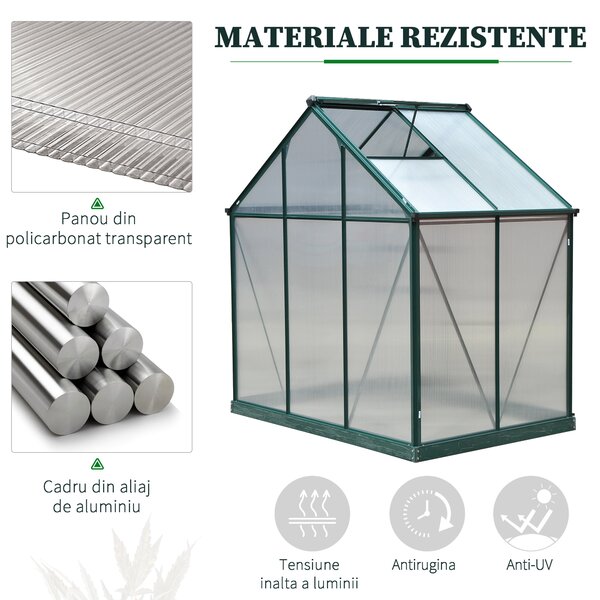 Outsunny Sera pentru Plante Curte/Aer Liber Aluminiu Placa de Policarbonat cu Fereastra si Usa 6'x4'x7' | Aosom Romania