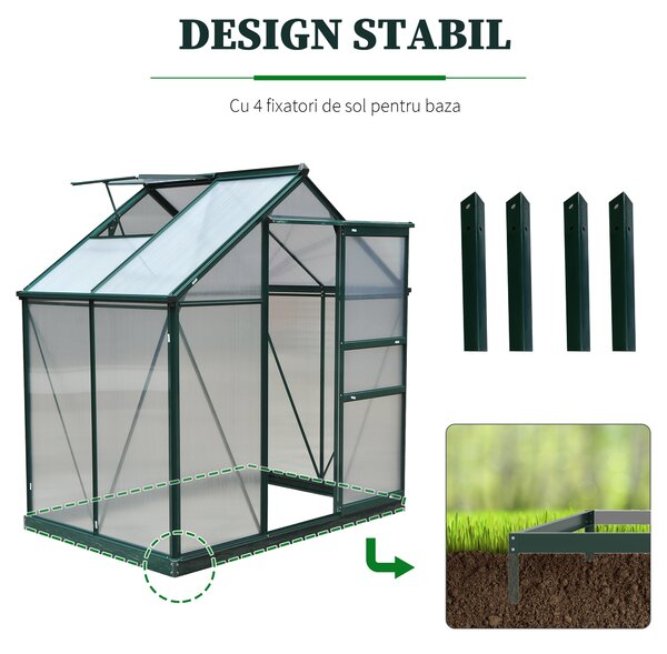 Outsunny Sera pentru Plante Curte/Aer Liber Aluminiu Placa de Policarbonat cu Fereastra si Usa 6'x4'x7' | Aosom Romania