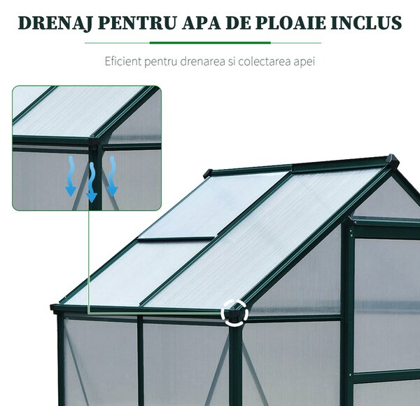 Outsunny Sera pentru Plante Curte/Aer Liber Aluminiu Placa de Policarbonat cu Fereastra si Usa 6'x4'x7' | Aosom Romania