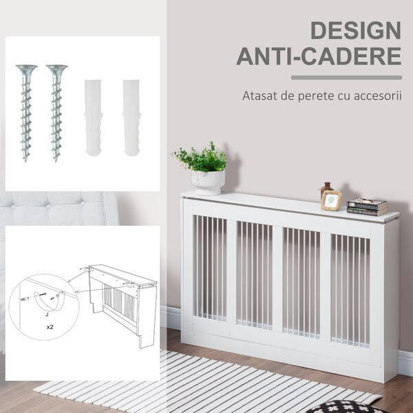 Capac pentru radiator modern din MDF si otel, 120x18x84cm, alb HOMCOM | Aosom Romania