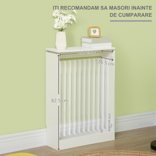 HOMCOM Capac Radiator din MDF si Otel Alb 60x18x84cm Design Simplu si Elegant pentru Acoperire Calorifer | Aosom Romania