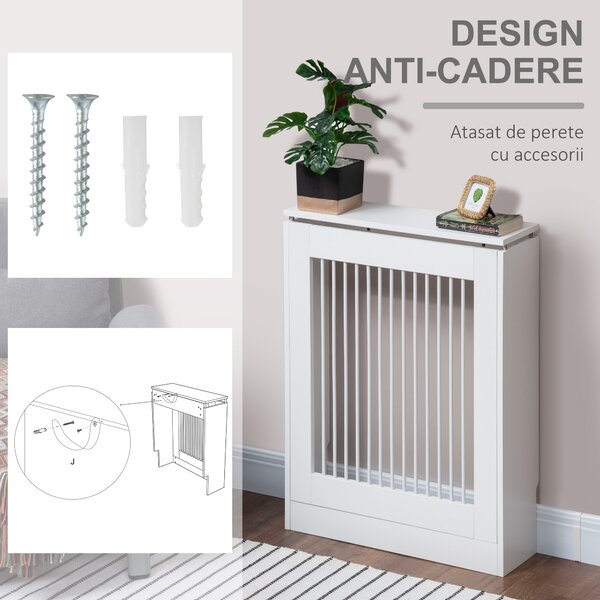 HOMCOM Capac Radiator din MDF si Otel Alb 60x18x84cm Design Simplu si Elegant pentru Acoperire Calorifer | Aosom Romania
