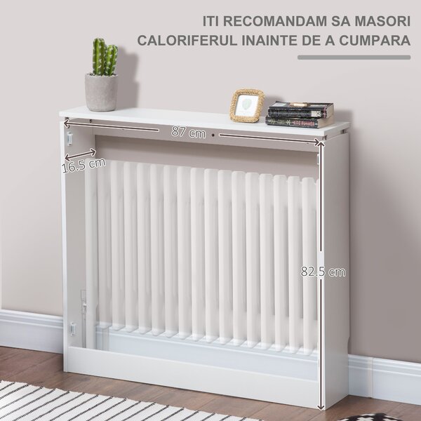 HOMCOM Masca Radiator Moderna din MDF si Otel Alb 90x18x84cm Protectie si Decor pentru Calorifer | Aosom Romania