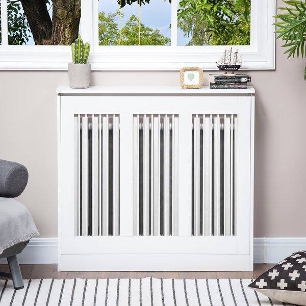 HOMCOM Masca Radiator Moderna din MDF si Otel Alb 90x18x84cm Protectie si Decor pentru Calorifer | Aosom Romania
