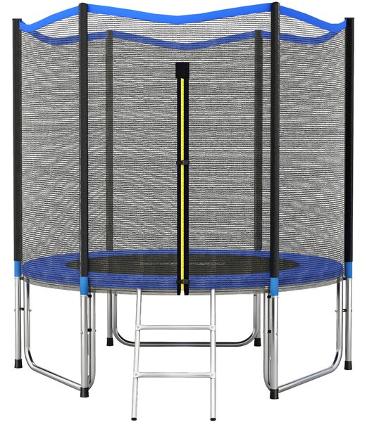 SPORTNOW Trambulină Elastică pentru Adulți Ø244cm, Covor Elastic pentru Adulți cu Plasă de Protecție, Scară cu 2 Trepte, Protecție pentru Arcuri, Structură din Oțel, Capacitate 100kg, Albastru | Aosom Romania
