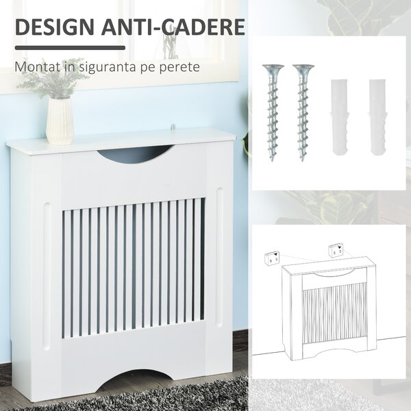 HOMCOM Capac Radiator MDF Alb cu Blat Design Sigur Anti-Inclinare 78x19x82 cm pentru Living si Dormitor | Aosom Romania