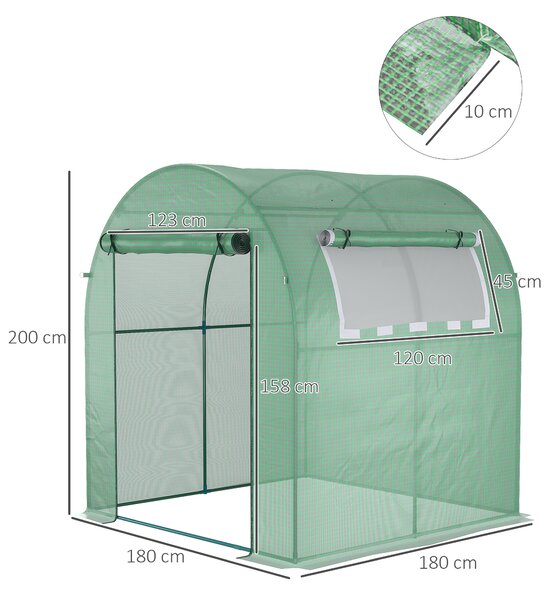 Outsunny Sera de gradina tip tunel cu ferestre si usi rulante, sera pentru plante cu invelis din PE, verde, 180x180x200cm | Aosom Romania