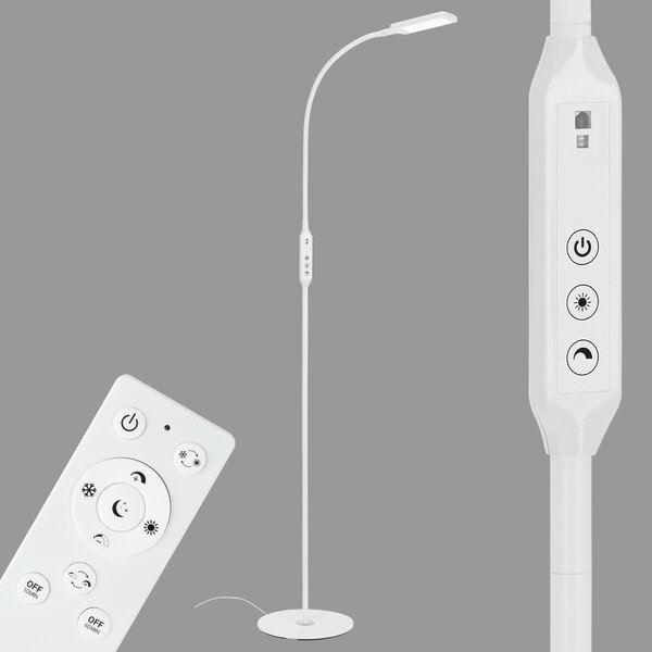Briloner Lampă de podea cu LED Office Remote, telecomandă, alb, reglabil, Alb, Camera de zi / sufragerie, Metal, Modern, Lumină de lectură