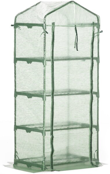 Outsunny Seră Verticală cu 4 Rafturi, Sera de Grădină cu Ușă cu Fermoar, Oțel și PE Verde, 70x50x160 cm | Aosom Romania