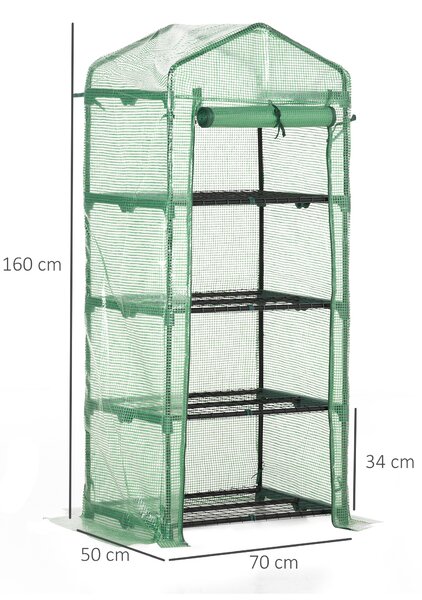 Outsunny Seră Verticală cu 4 Rafturi, Sera de Grădină cu Ușă cu Fermoar, Oțel și PE Verde, 70x50x160 cm | Aosom Romania