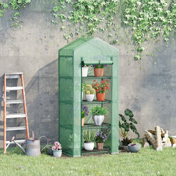 Outsunny Seră Verticală cu 4 Rafturi, Sera de Grădină cu Ușă cu Fermoar, Oțel și PE Verde, 70x50x160 cm | Aosom Romania