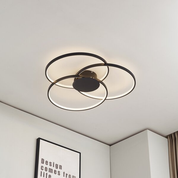 Lindby plafonieră LED Riley, negru, 3.000 K, dimabil, reglabil, Negru, Camera de zi / sufragerie, Metal, Modern