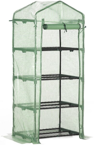 Outsunny Seră Verticală cu 4 Rafturi, Sera de Grădină cu Ușă cu Fermoar, Oțel și PE Verde, 70x50x160 cm | Aosom Romania