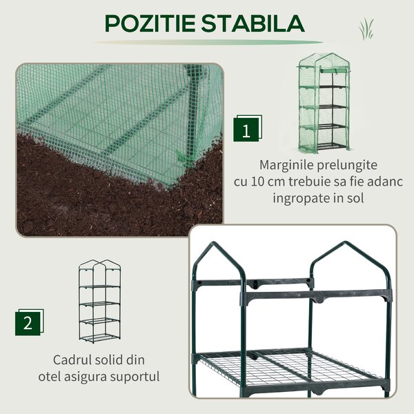 Outsunny Seră Verticală cu 4 Rafturi, Sera de Grădină cu Ușă cu Fermoar, Oțel și PE Verde, 70x50x160 cm | Aosom Romania