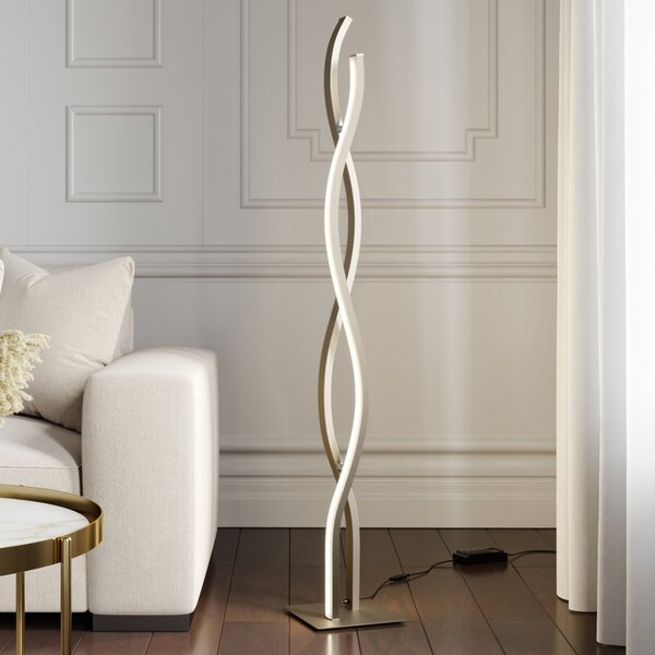 Lucande Lampadar LED Mairia, argintiu, în formă de val, reglabil, Metalic, Camera de zi / sufragerie, Metal, Modern