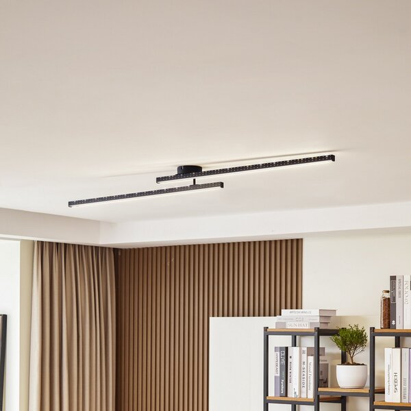 Lindby plafonieră LED Aurendor, 135 cm, negru, metal, Negru, Camera de zi / sufragerie, Aluminiu, Modern