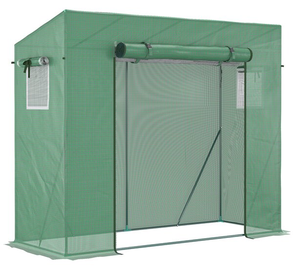 Outsunny Sera de gradina din PE si otel cu 4 carlige, 2 ferestre laterale si copertina superioara ranforsata, 200x77x148-169 cm | Aosom Romania