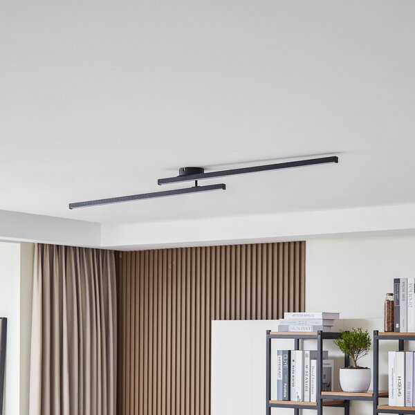 Lindby plafonieră LED Aurendor, 135 cm, negru, metal, Negru, Camera de zi / sufragerie, Aluminiu, Modern