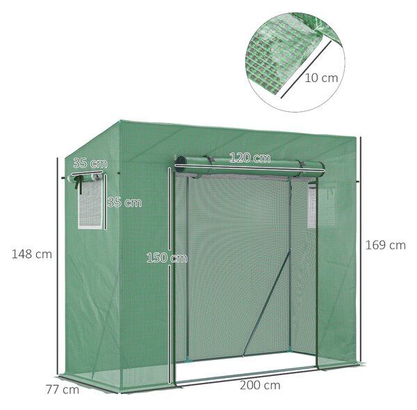 Outsunny Sera de gradina din PE si otel cu 4 carlige, 2 ferestre laterale si copertina superioara ranforsata, 200x77x148-169 cm | Aosom Romania